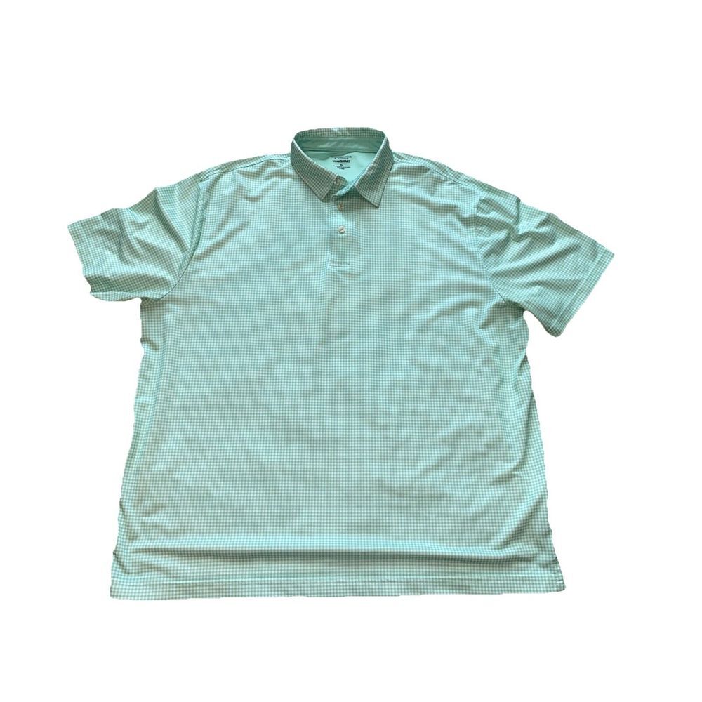 St Johns Bay IronSmart Mens XL Polo Shirt Mint Green White Gingham Check Golf